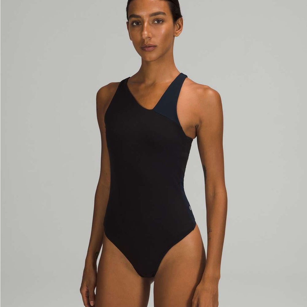 Lululemon Nulu Asymmetrical Bodysuit in Blue & Black Size 2